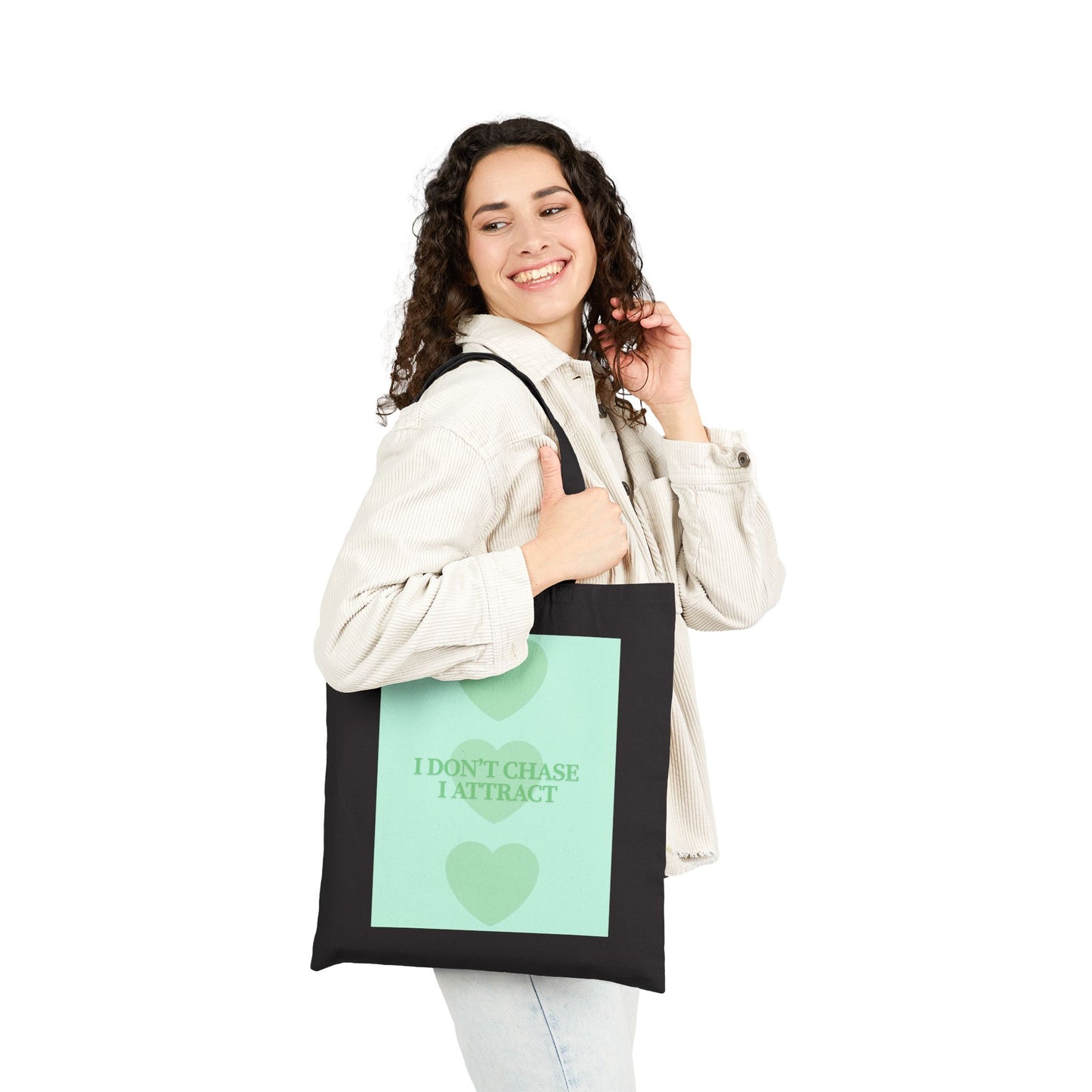 Inspirational Cotton Canvas Tote Bag - 'I Don't Chase, I Attract'