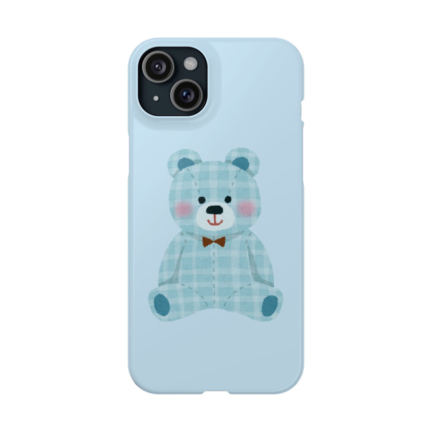 Cute Bear Slim Phone Case - Blue Plaid Design