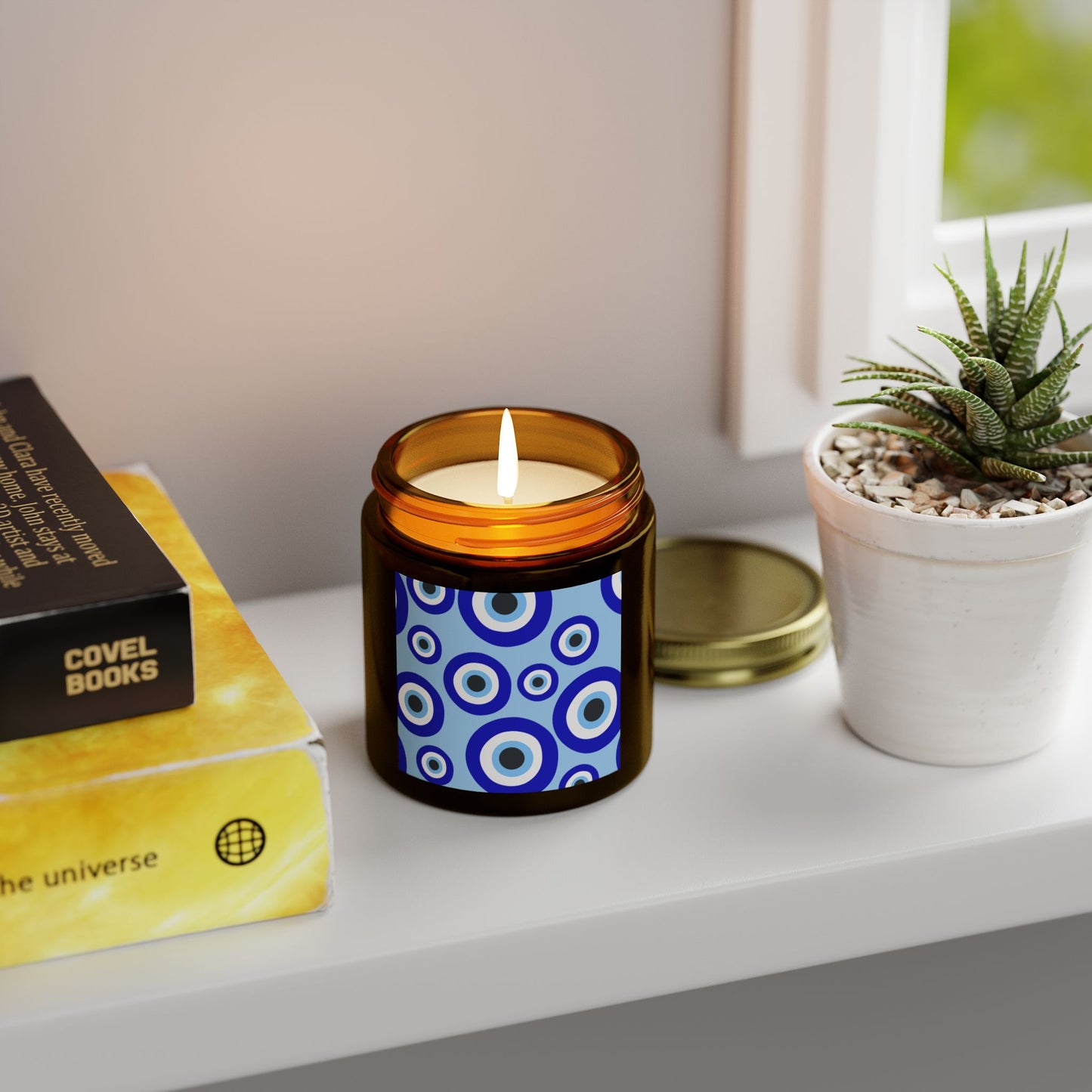 Scented Candles - Coconut Apricot Wax with Blue Eye Design (4oz, 9oz)