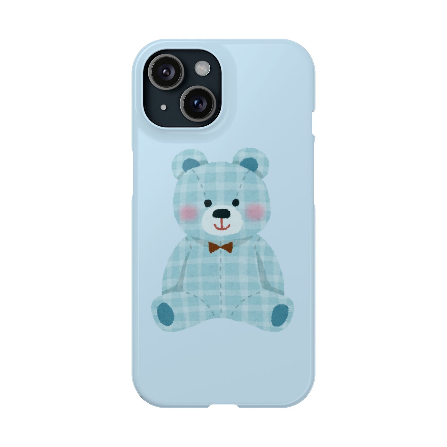 Cute Bear Slim Phone Case - Blue Plaid Design