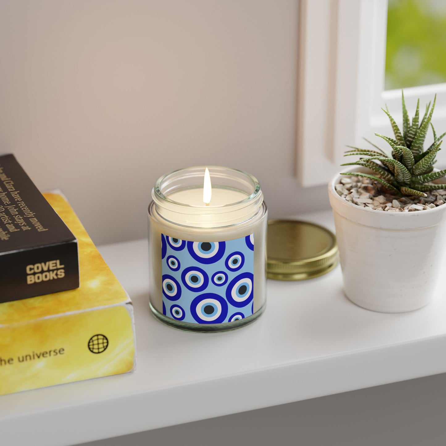 Scented Candles - Coconut Apricot Wax with Blue Eye Design (4oz, 9oz)