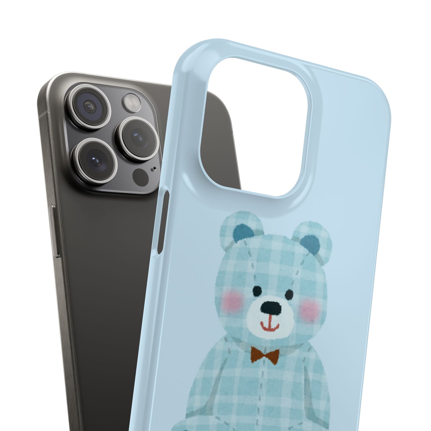 Cute Bear Slim Phone Case - Blue Plaid Design