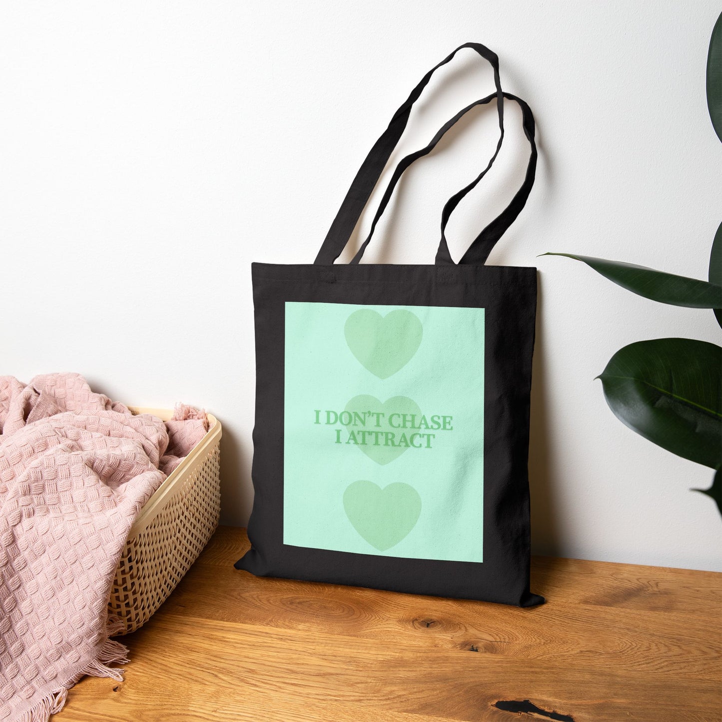 Inspirational Cotton Canvas Tote Bag - 'I Don't Chase, I Attract'