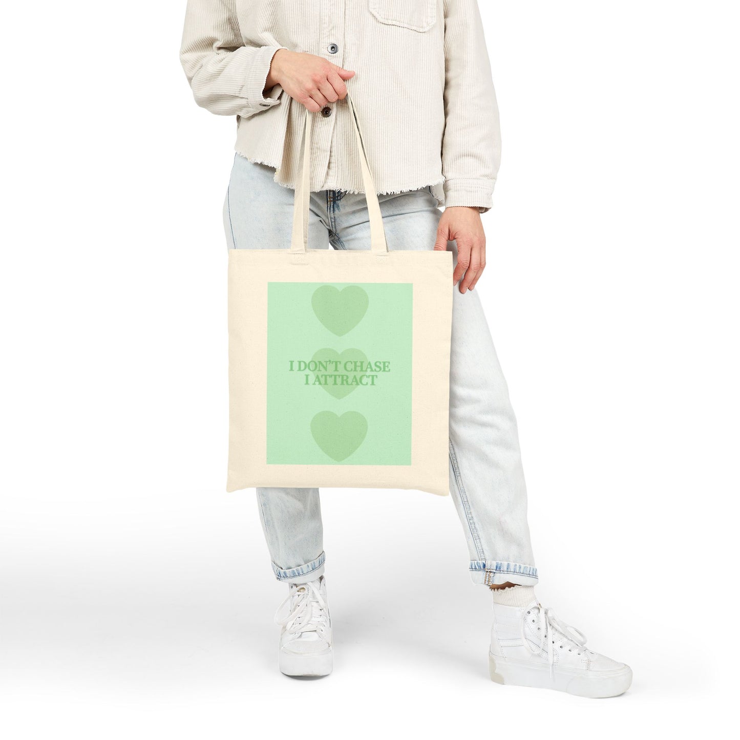 Inspirational Cotton Canvas Tote Bag - 'I Don't Chase, I Attract'