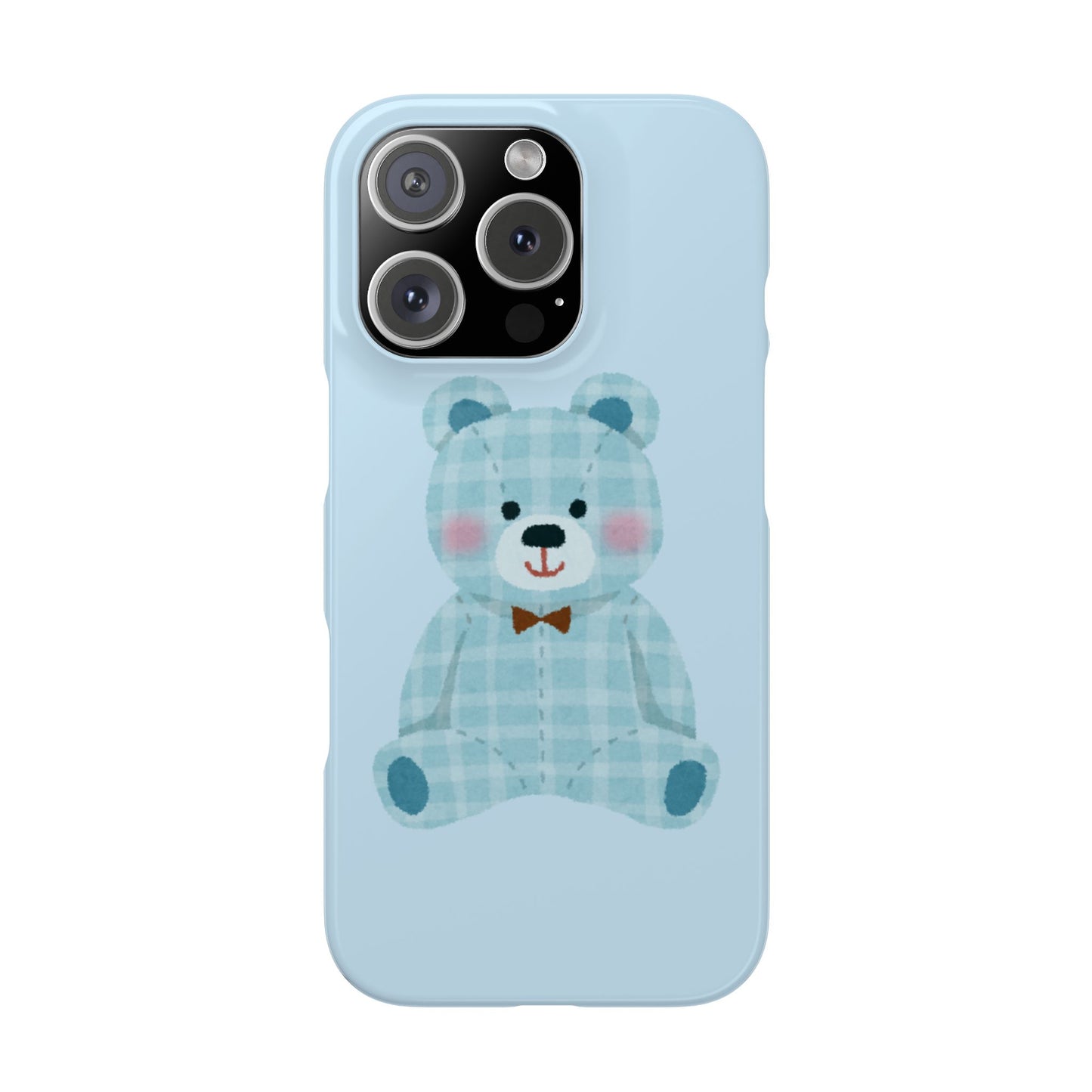 Cute Bear Slim Phone Case - Blue Plaid Design