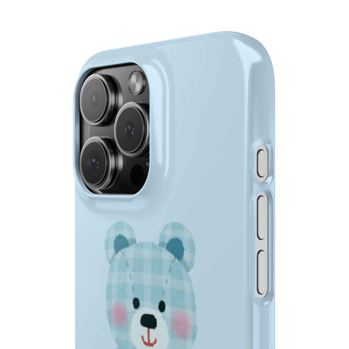Cute Bear Slim Phone Case - Blue Plaid Design