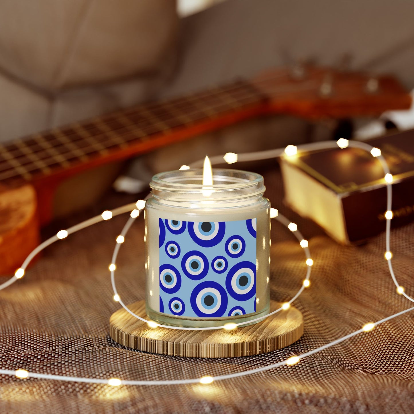 Scented Candles - Coconut Apricot Wax with Blue Eye Design (4oz, 9oz)