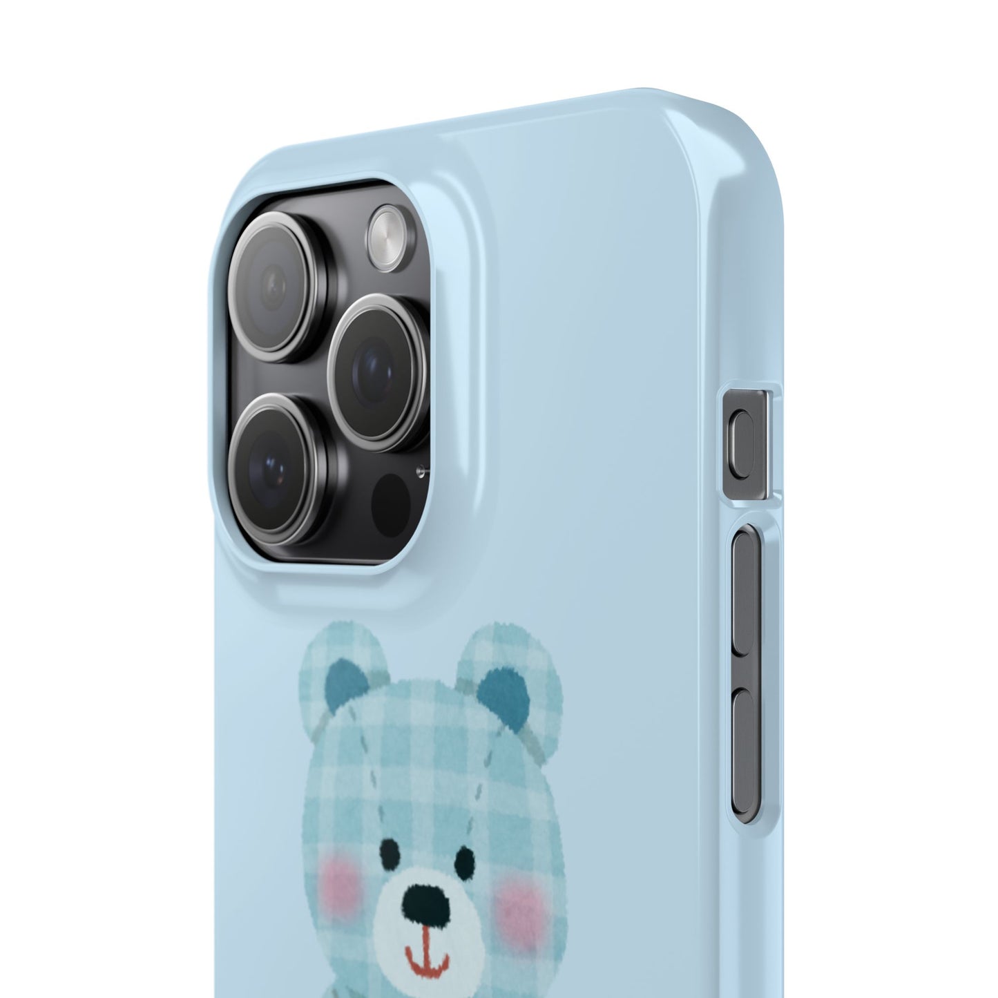 Cute Bear Slim Phone Case - Blue Plaid Design