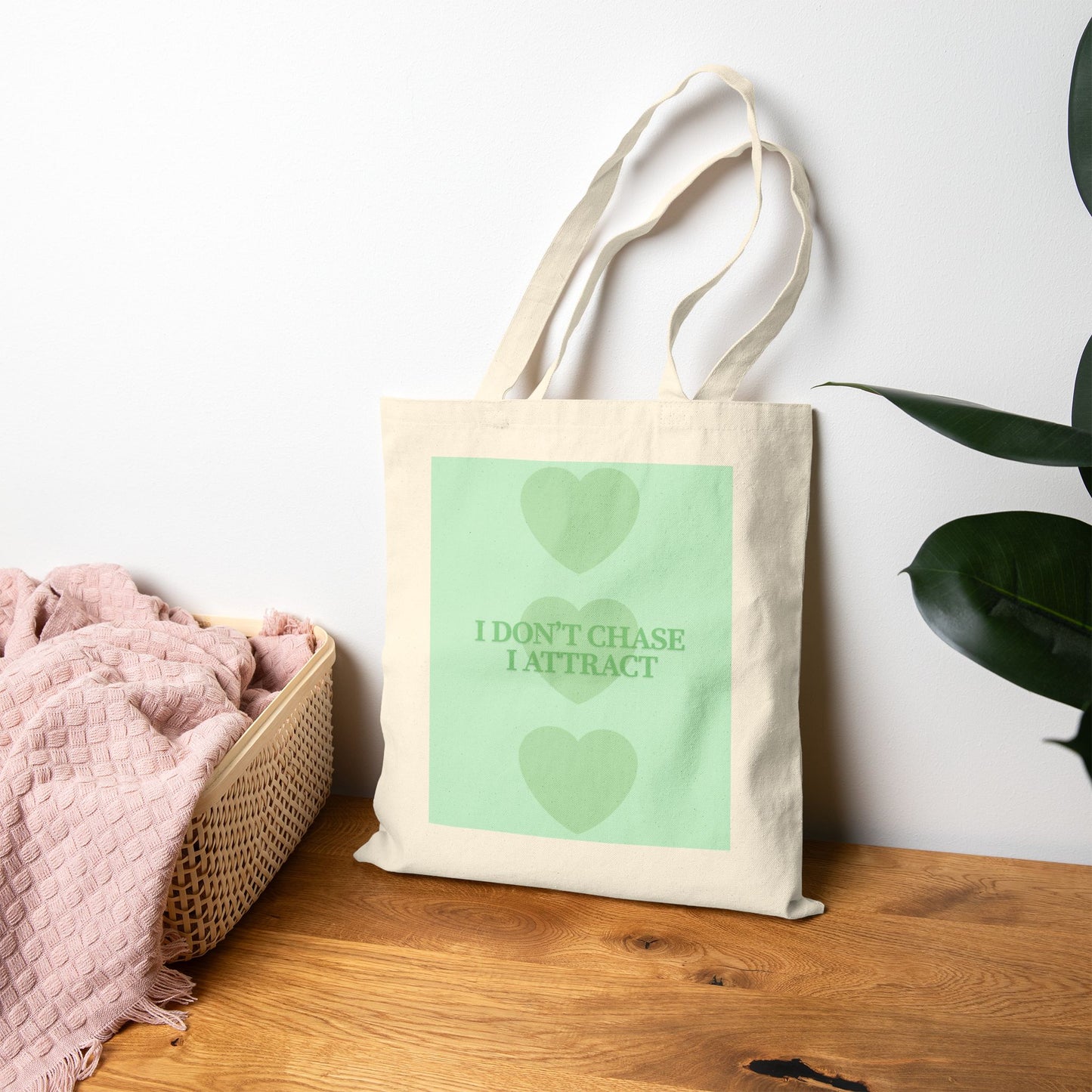 Inspirational Cotton Canvas Tote Bag - 'I Don't Chase, I Attract'