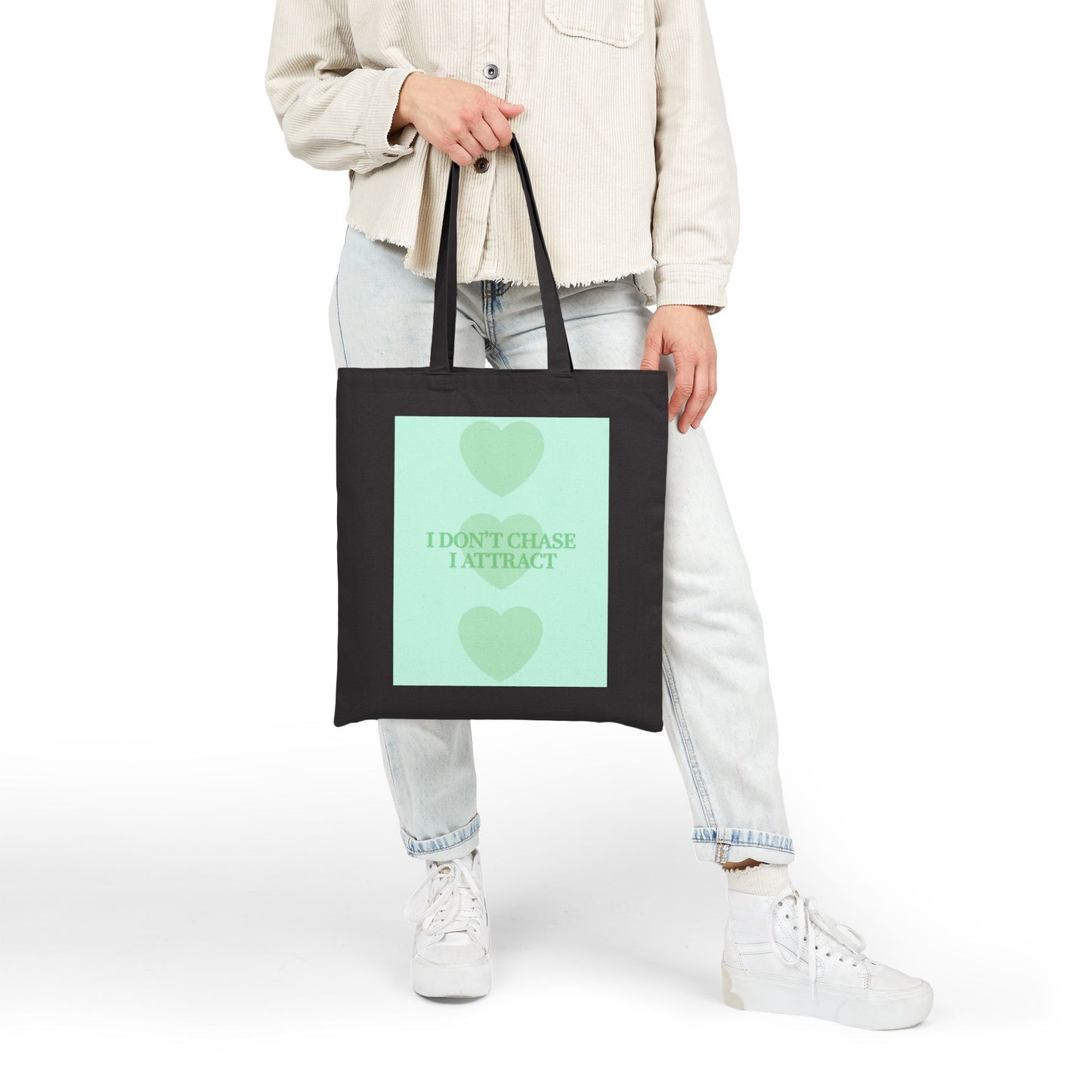 Inspirational Cotton Canvas Tote Bag - 'I Don't Chase, I Attract'