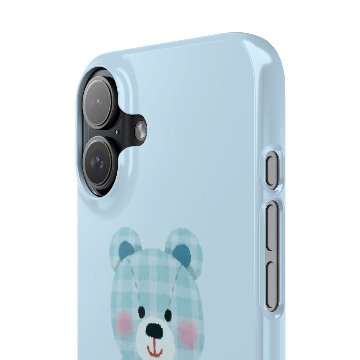 Cute Bear Slim Phone Case - Blue Plaid Design