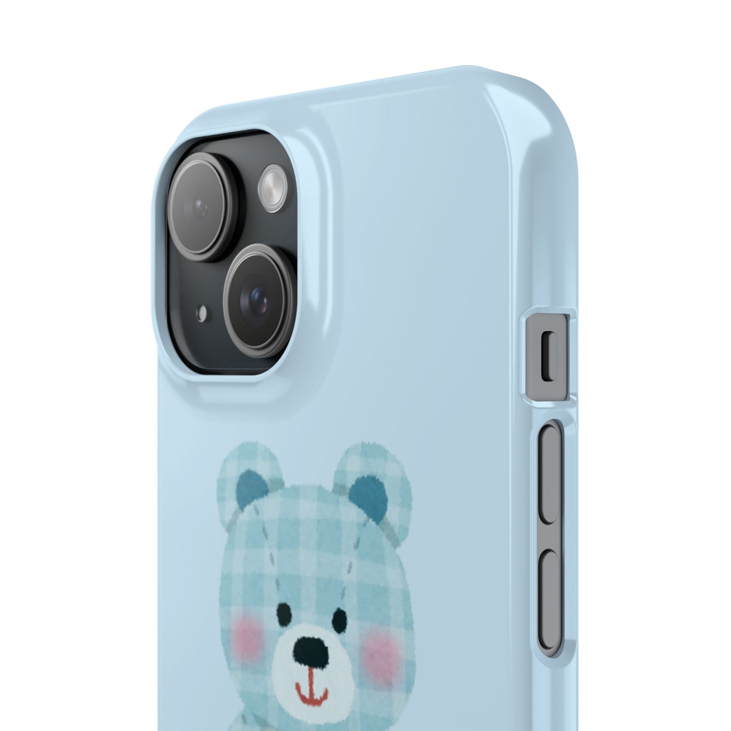 Cute Bear Slim Phone Case - Blue Plaid Design