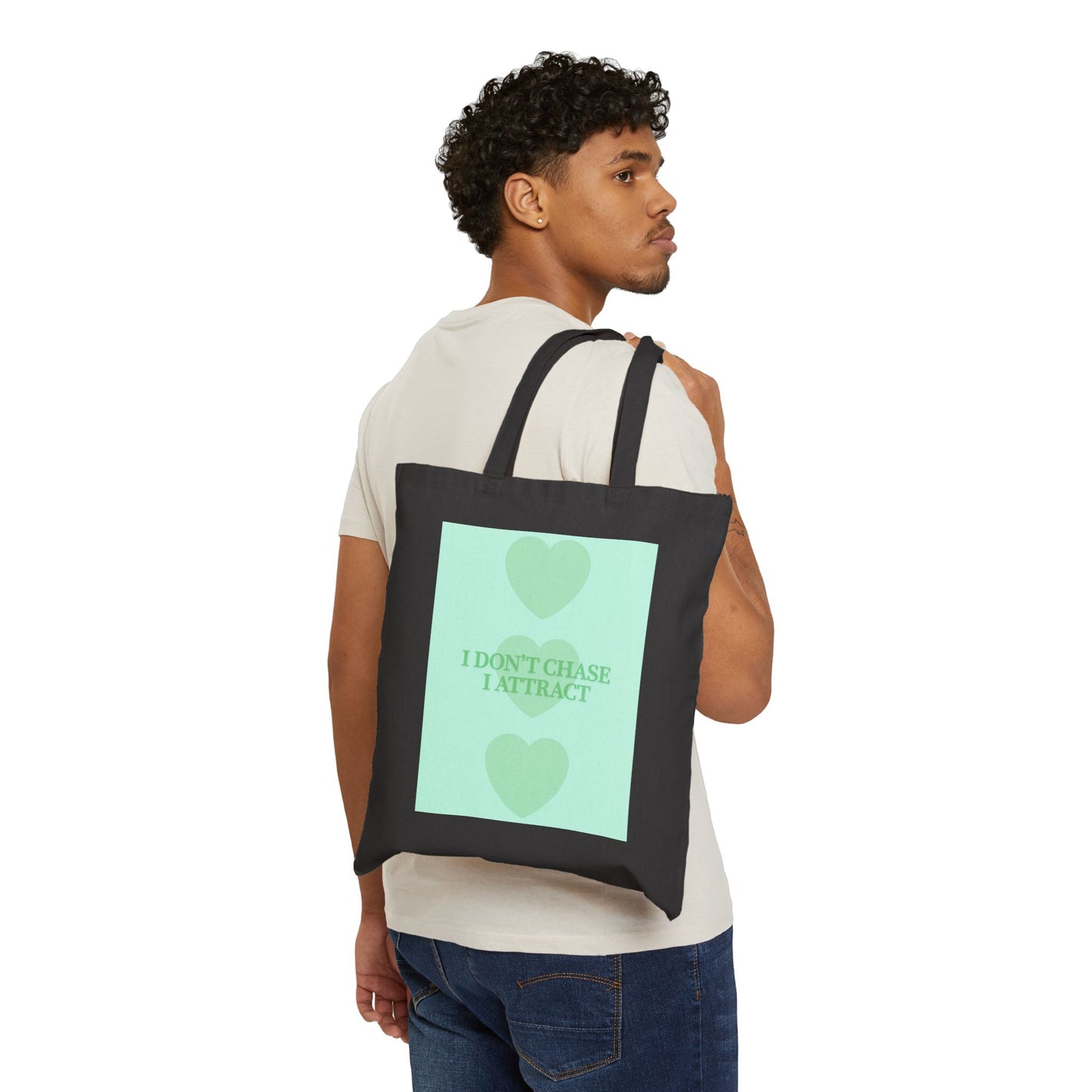 Inspirational Cotton Canvas Tote Bag - 'I Don't Chase, I Attract'