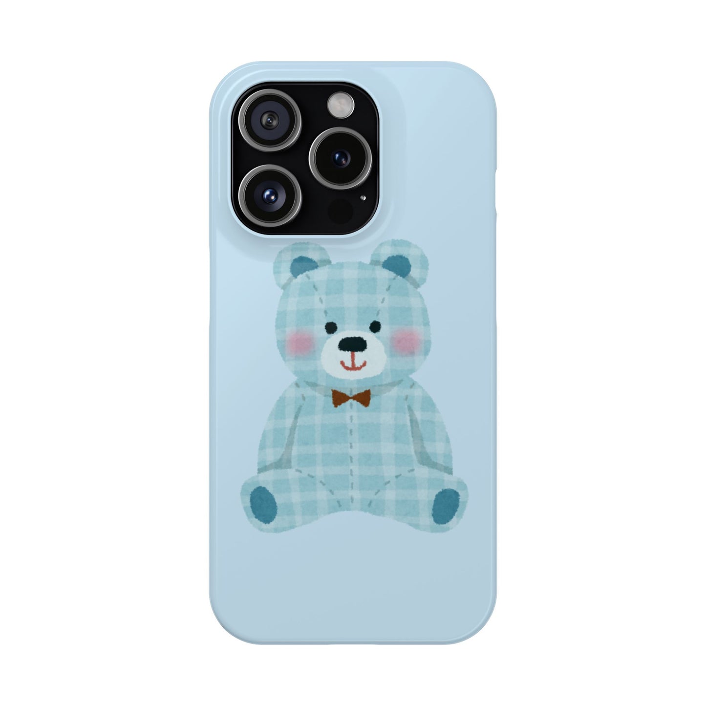 Cute Bear Slim Phone Case - Blue Plaid Design