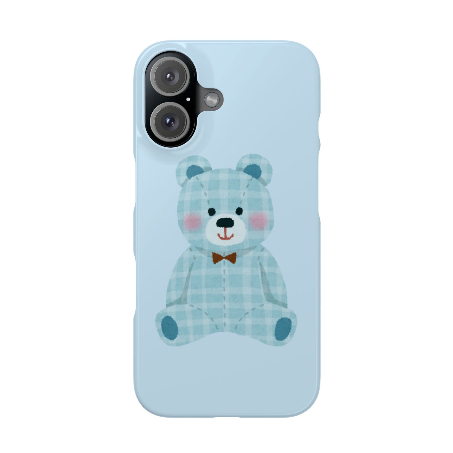 Cute Bear Slim Phone Case - Blue Plaid Design