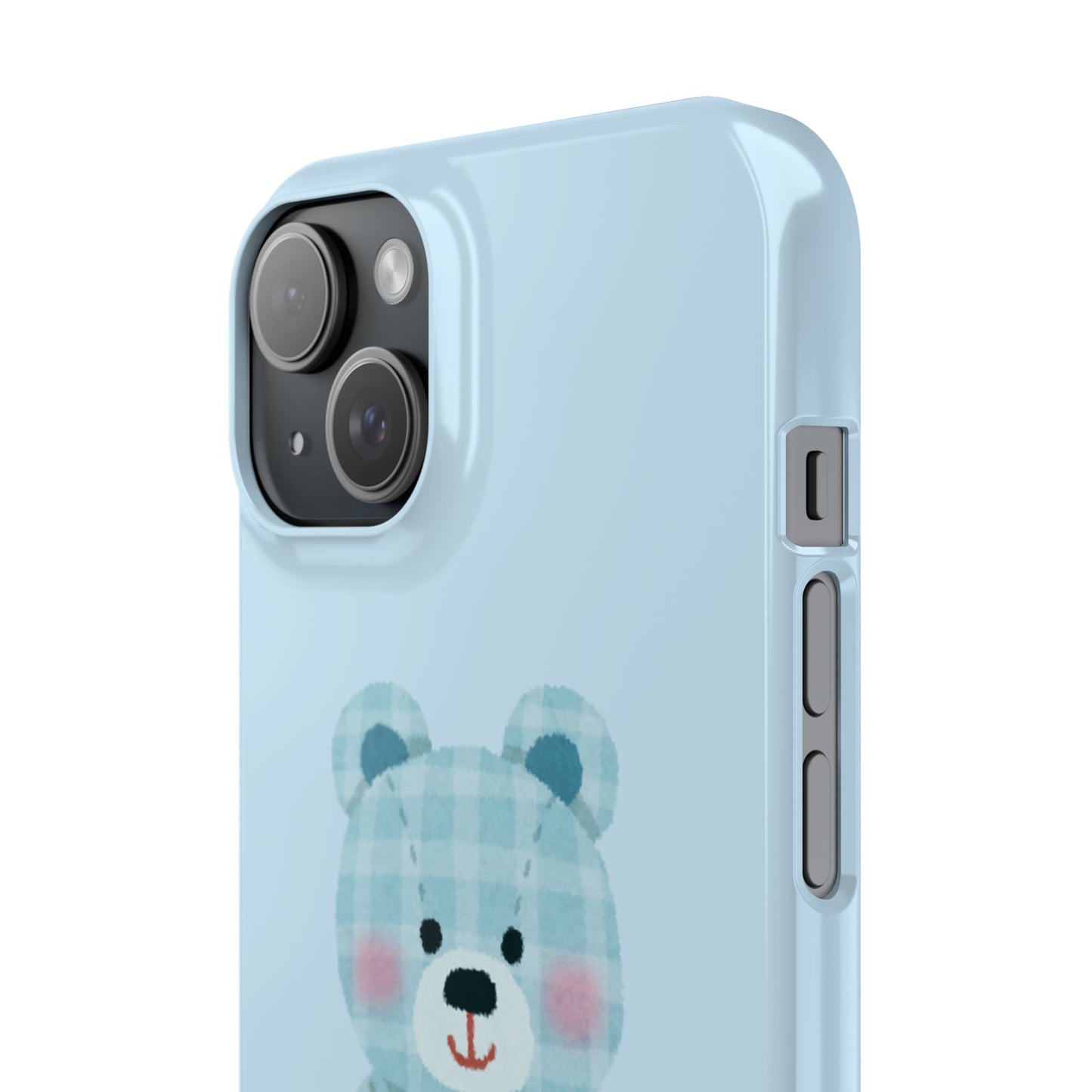 Cute Bear Slim Phone Case - Blue Plaid Design