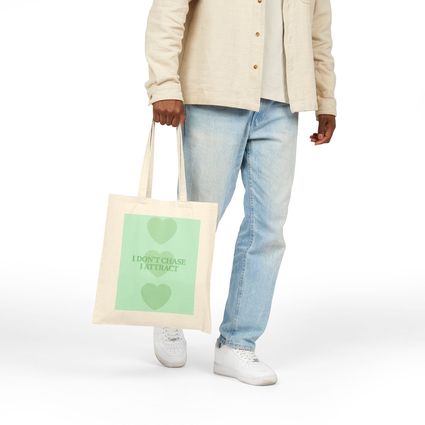 Inspirational Cotton Canvas Tote Bag - 'I Don't Chase, I Attract'