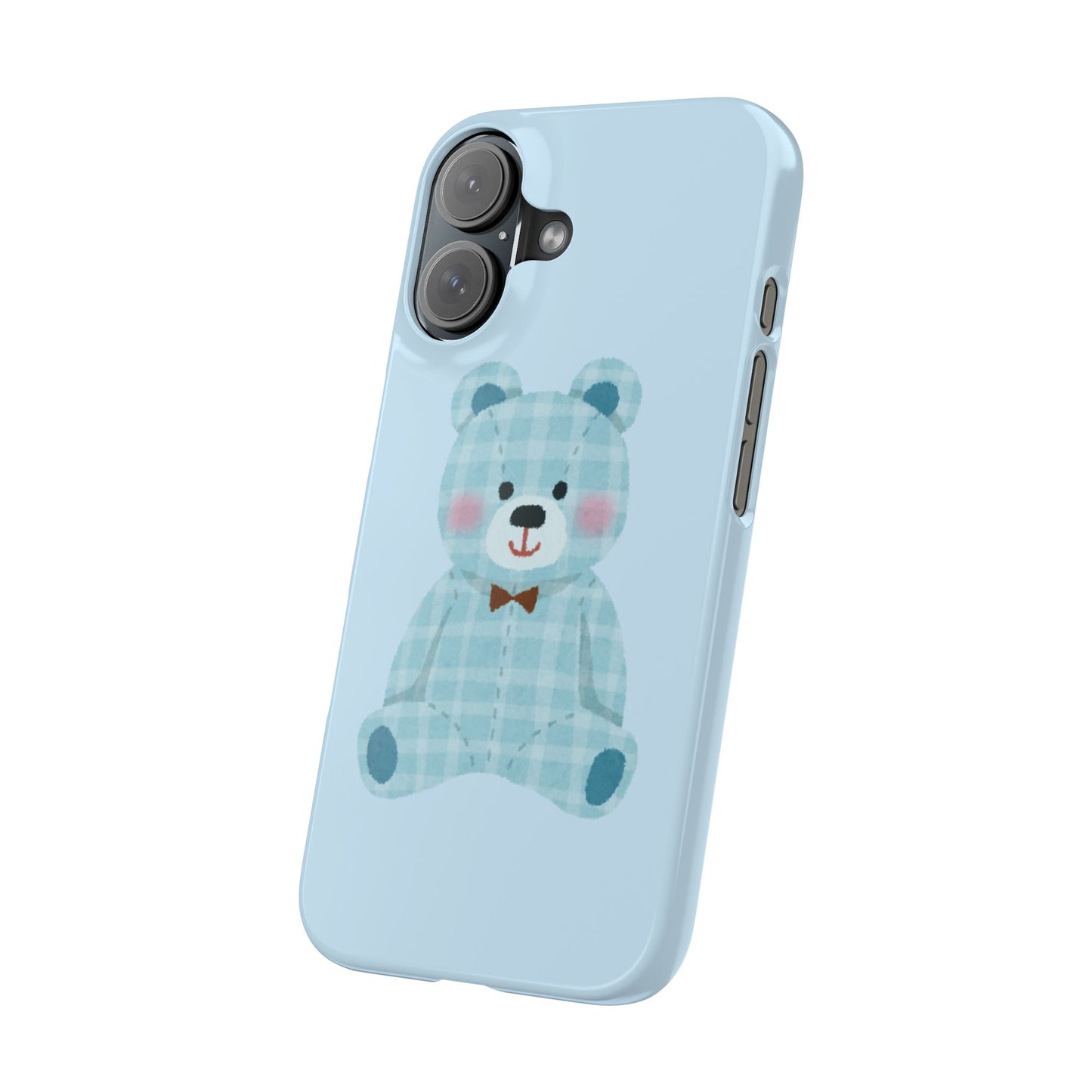 Cute Bear Slim Phone Case - Blue Plaid Design