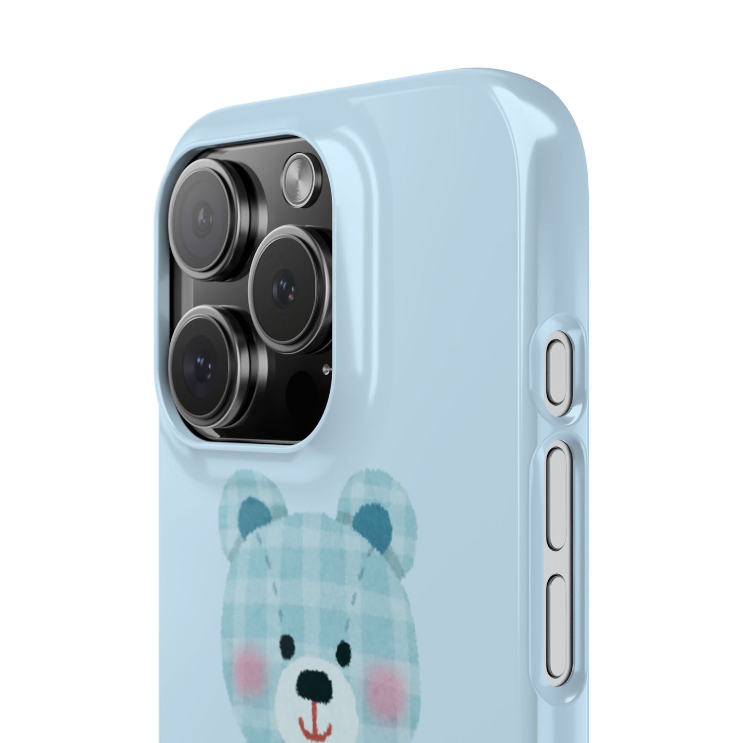 Cute Bear Slim Phone Case - Blue Plaid Design