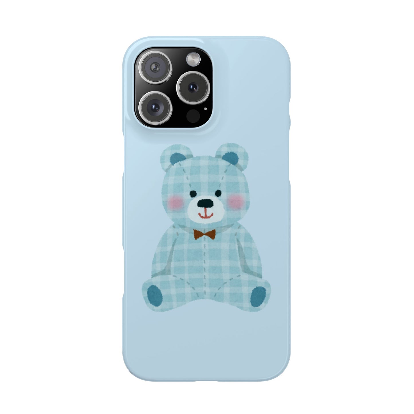 Cute Bear Slim Phone Case - Blue Plaid Design