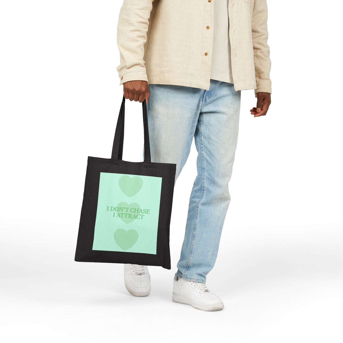 Inspirational Cotton Canvas Tote Bag - 'I Don't Chase, I Attract'