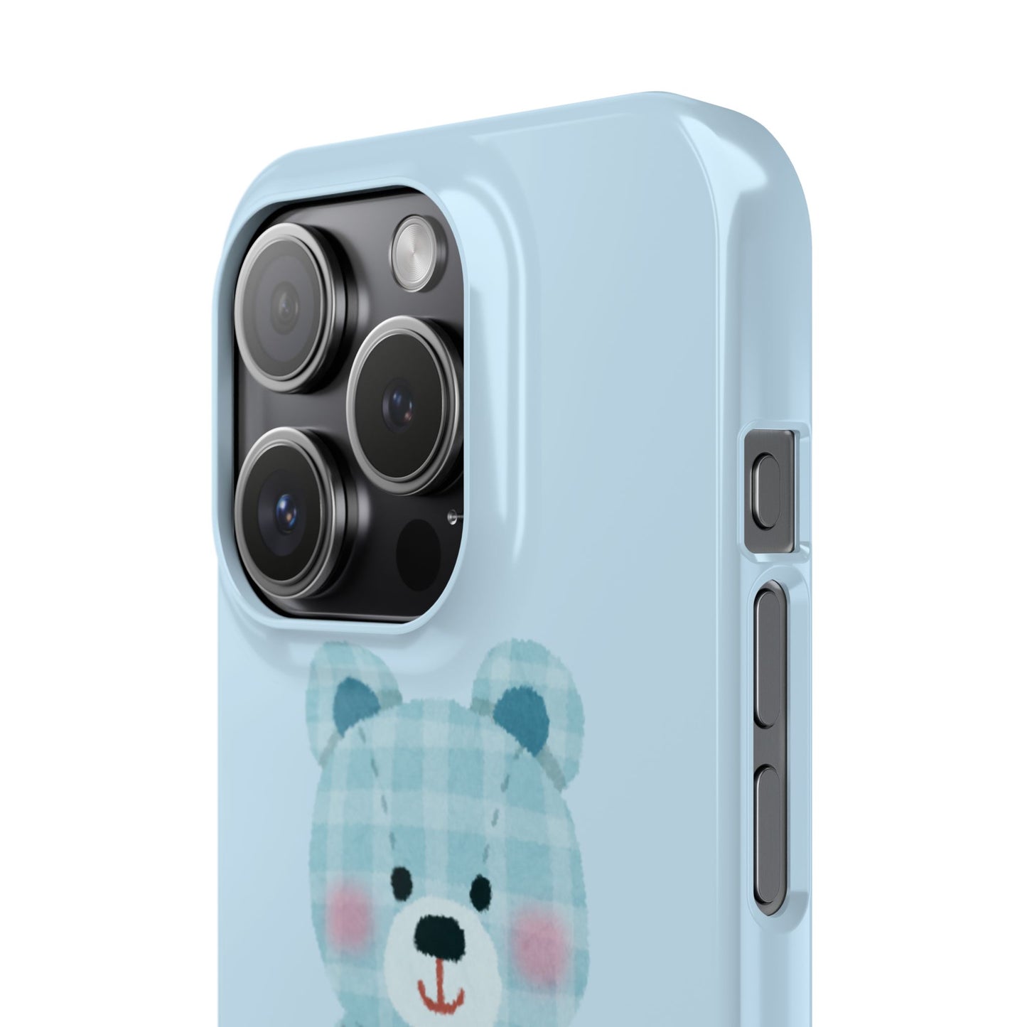 Cute Bear Slim Phone Case - Blue Plaid Design