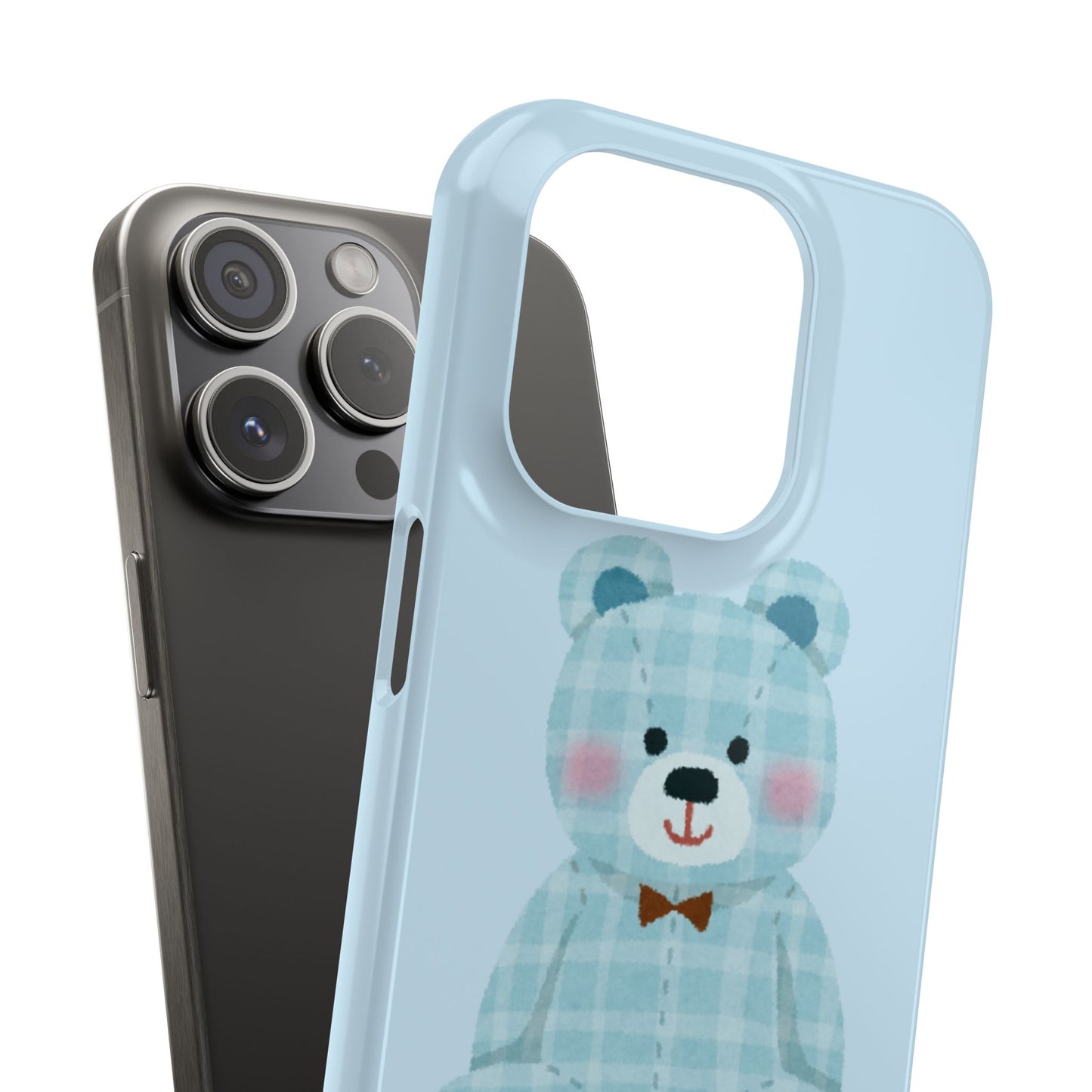 Cute Bear Slim Phone Case - Blue Plaid Design