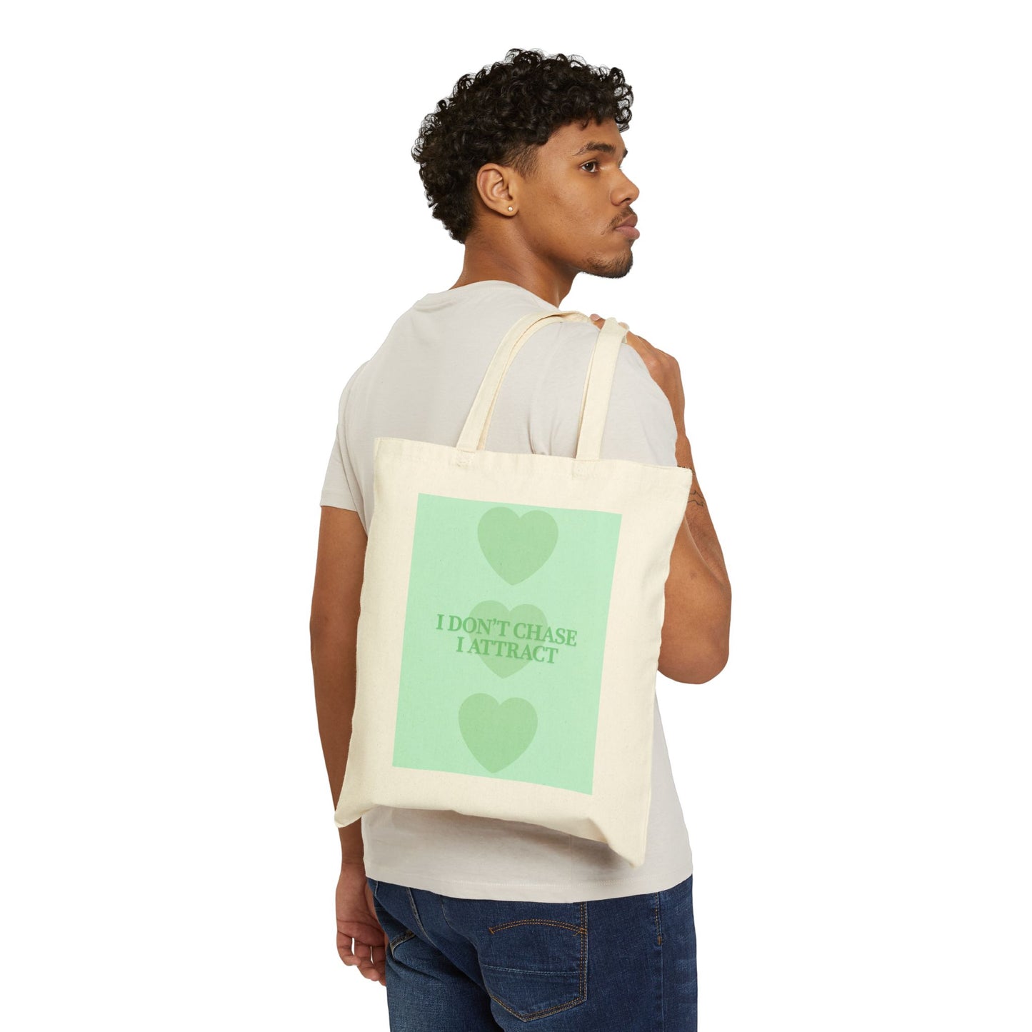 Inspirational Cotton Canvas Tote Bag - 'I Don't Chase, I Attract'