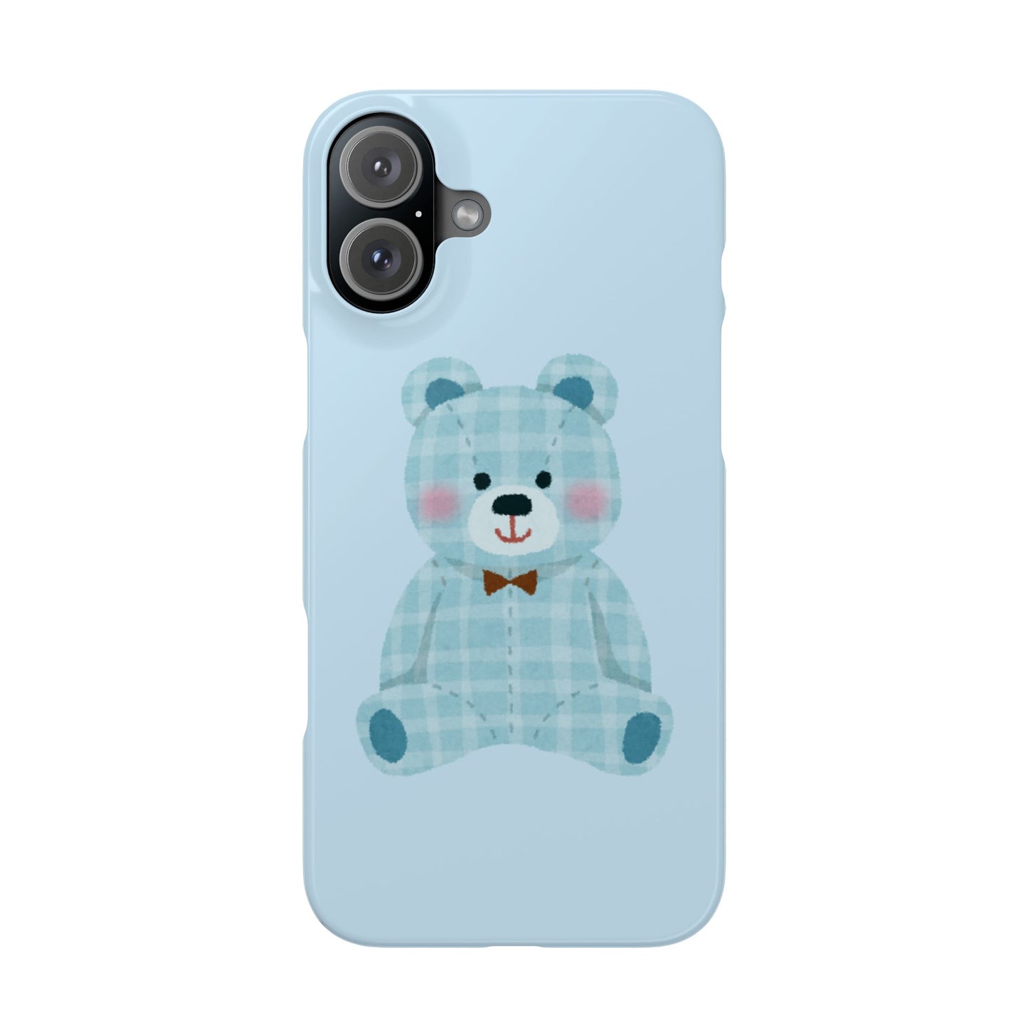 Cute Bear Slim Phone Case - Blue Plaid Design