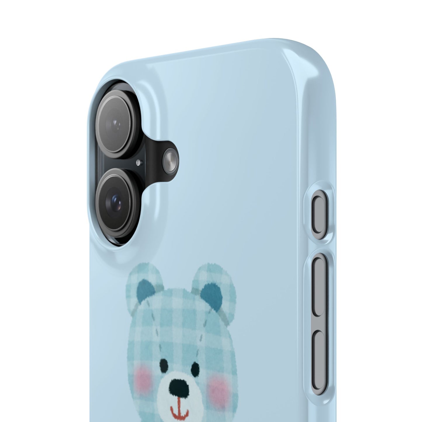 Cute Bear Slim Phone Case - Blue Plaid Design