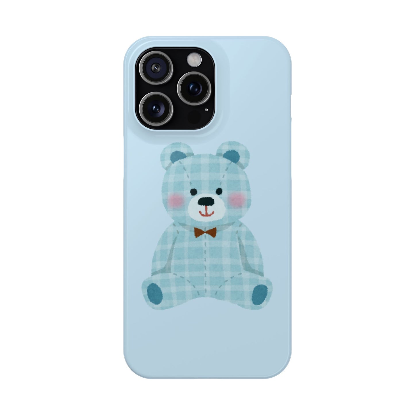 Cute Bear Slim Phone Case - Blue Plaid Design